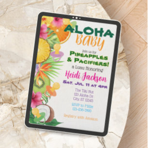 Aloha Baby, Pineapples & Pacifiers Baby Shower Invitation