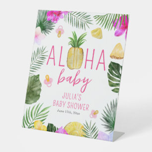 Aloha Baby Pineapples & Pacifiers Baby Shower Luau Pedestal Sign