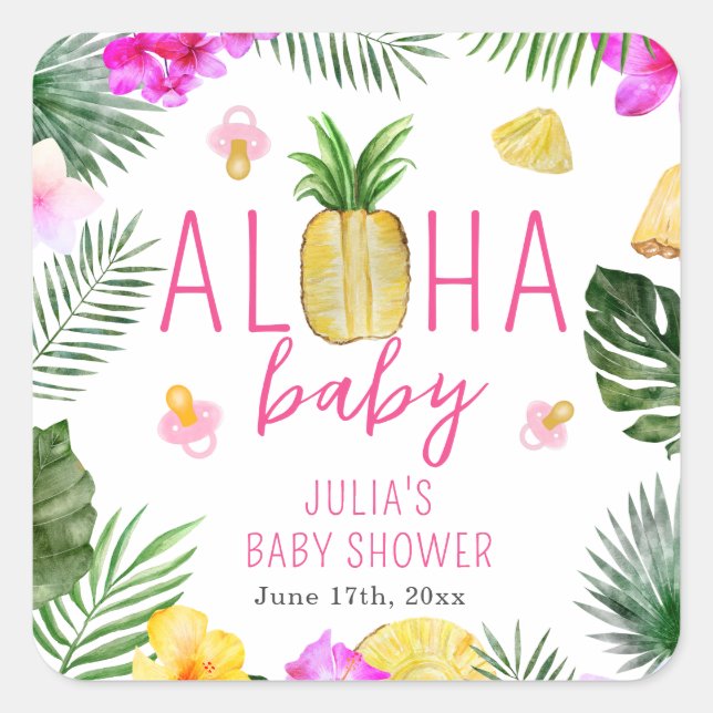 Aloha Baby Pineapples & Pacifiers Baby Shower Luau Square Sticker (Front)