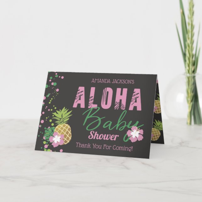 Aloha Baby Pink & Green Tropical Pineapple Photo Thank You Card (Front)