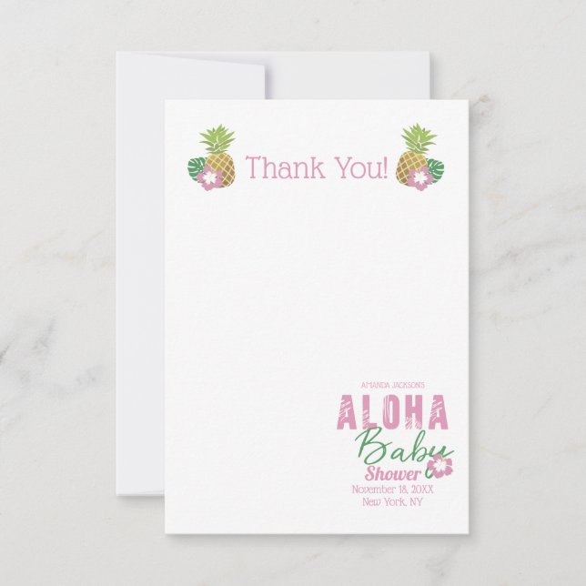 Aloha Baby Pink Green Tropical Pineapple Thank You (Front)