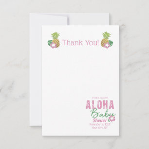 Aloha Baby Pink Green Tropical Pineapple Thank You Card