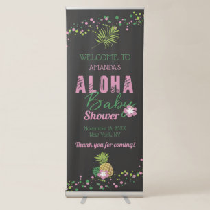 Aloha Baby Pink Pineapple Baby Shower Welcome Retractable Banner