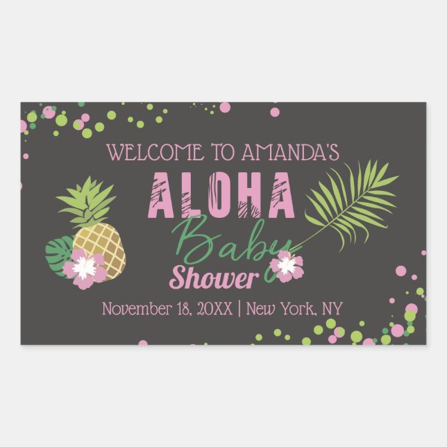 Aloha Baby Pink Pineapple Tropical Baby Shower Rectangular Sticker (Front)