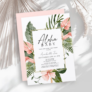 Aloha Baby Pink Tropical Floral Baby Shower Invitation