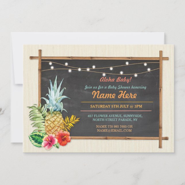 Aloha Baby! Shower Chalk Pineapple Luau Invitation (Front)
