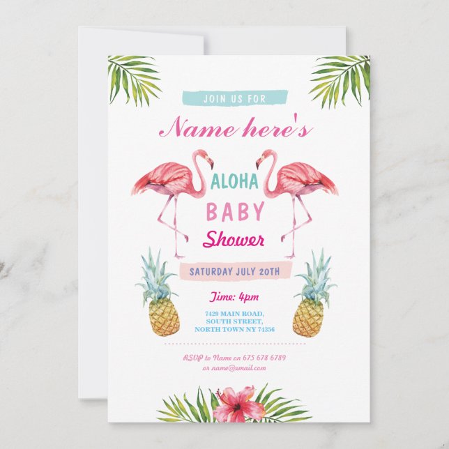 Aloha Baby Shower Flamingo Pineapple Laua Invite (Front)