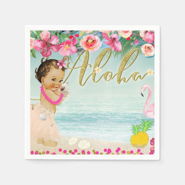 Aloha Baby Shower Hawaiian Beach Retro Party Napkin (Front)