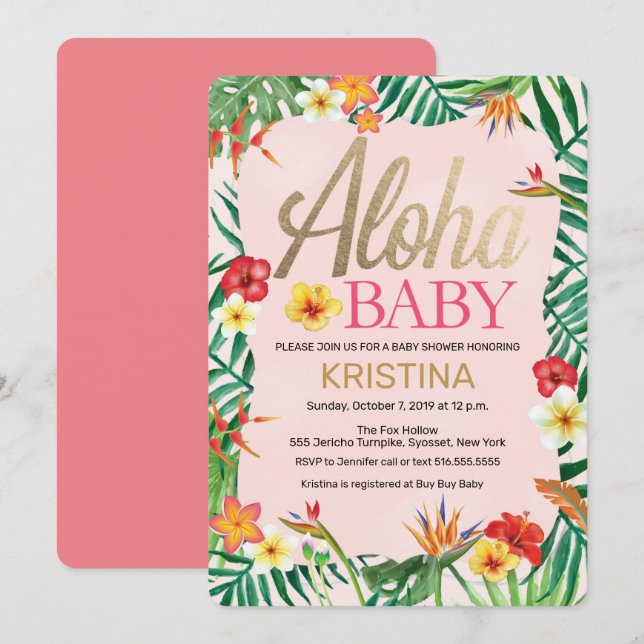 Aloha Baby Shower, Hawaiian, Tropical Invitation (Front/Back)