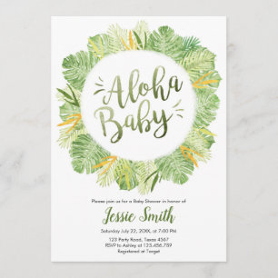 Aloha Baby Shower Invitation Leaves Tropical Green