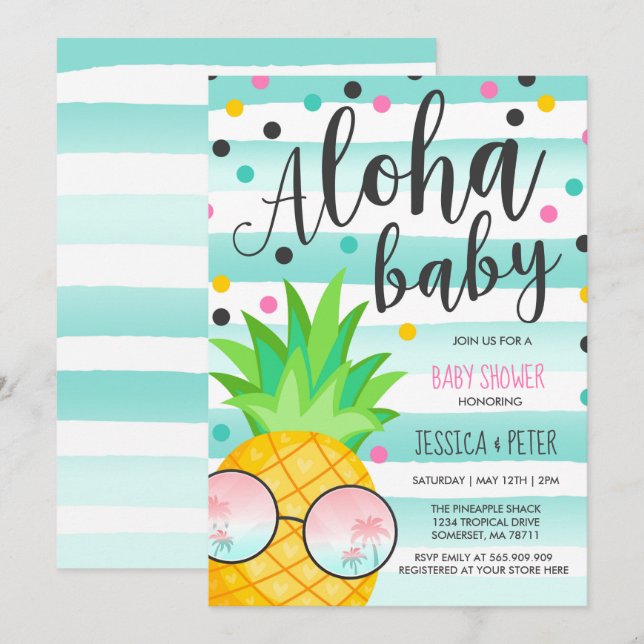Aloha Baby Shower Invitation Pineapple Baby Shower (Front/Back)