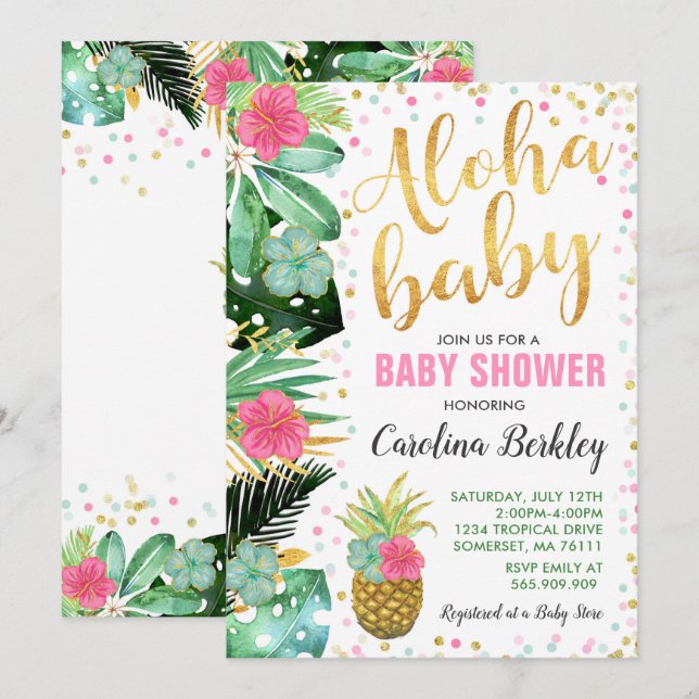 Aloha Baby Shower Invitation Tropical Baby Shower (Front/Back)