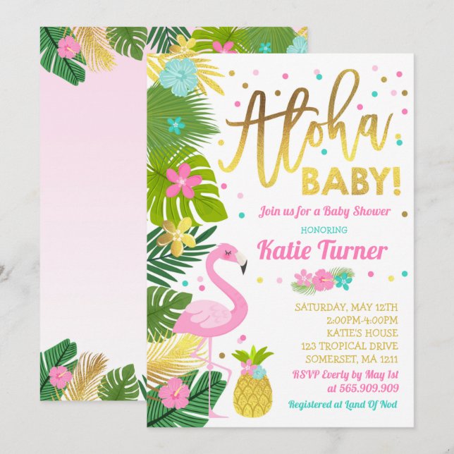 Aloha Baby Shower Invitation Tropical Baby Shower (Front/Back)
