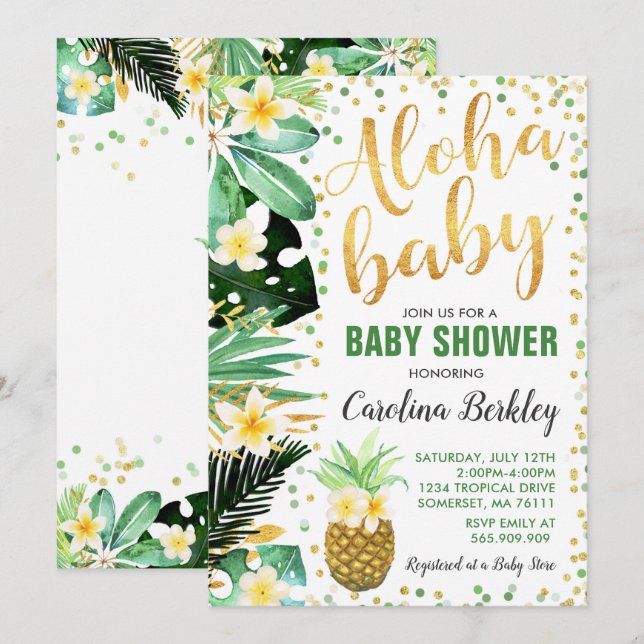 Aloha Baby Shower Invitation Tropical Baby Shower (Front/Back)
