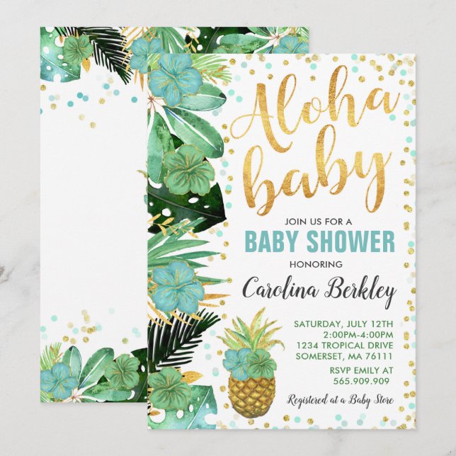 Aloha Baby Shower Invitation Tropical Baby Shower (Front/Back)