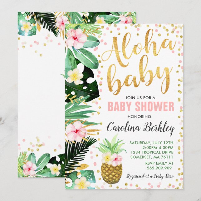 Aloha Baby Shower Invitation Tropical Baby Shower (Front/Back)