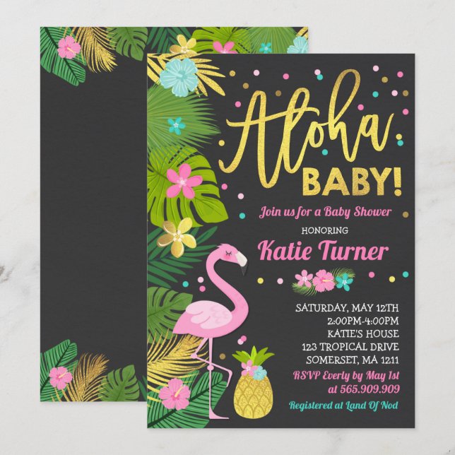 Aloha Baby Shower Invitation Tropical Baby Shower (Front/Back)