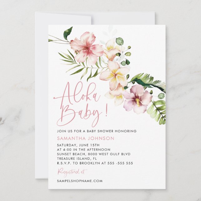 Aloha Baby Shower Invitation, Tropical Baby Shower Invitation (Front)