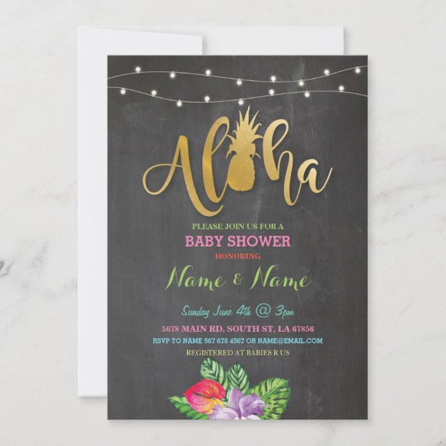 Aloha Baby Shower Pineapple Girl Boy Bright Invite (Front)