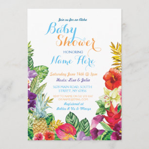 Aloha Baby Shower Tropical Luau Boy Blue Invite