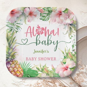 Aloha Baby Shower Tropical Luau Girl Pink Paper Plate