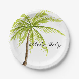 Aloha Baby Shower Tropical Palm Tree Island Beach Paper Plate
