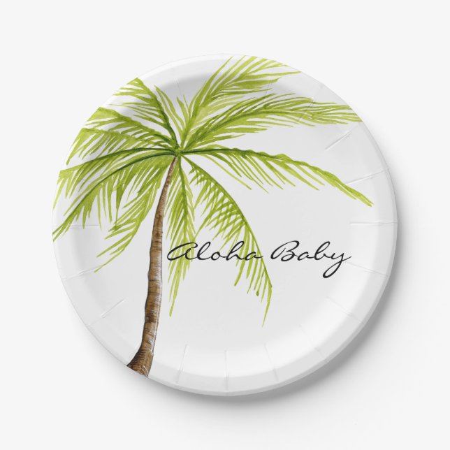 Aloha Baby Shower Tropical Palm Tree Island Beach Paper Plate (Front)