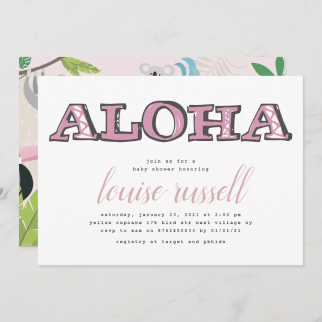 Aloha Baby Tropical Animal | Baby Shower Invitation (Front/Back)