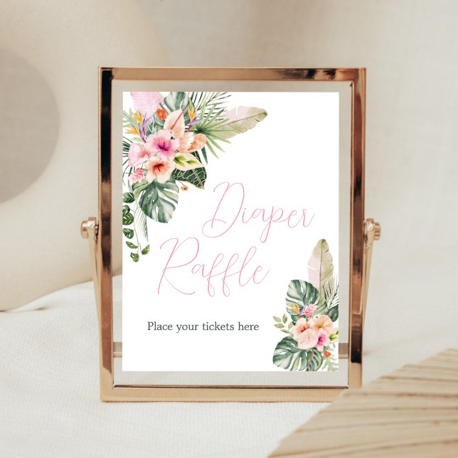 Aloha Baby Tropical Baby Shower Diaper Raffle Poster (Luau Hawaiian Girl Baby Shower Diaper Raffle Sign)