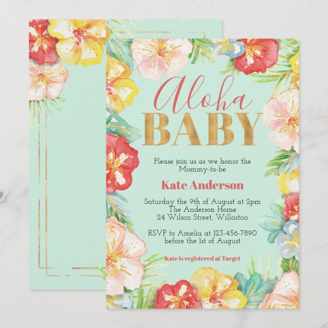 Aloha Baby Tropical Baby Shower Invitation (Front/Back)