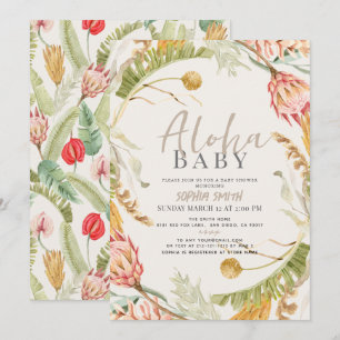 Aloha Baby Tropical Floral Botanical Baby Shower Invitation