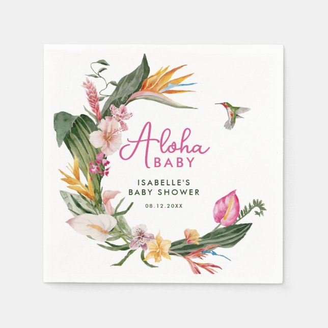 Aloha Baby Tropical Floral Wreath Baby Shower Napkin (Front)