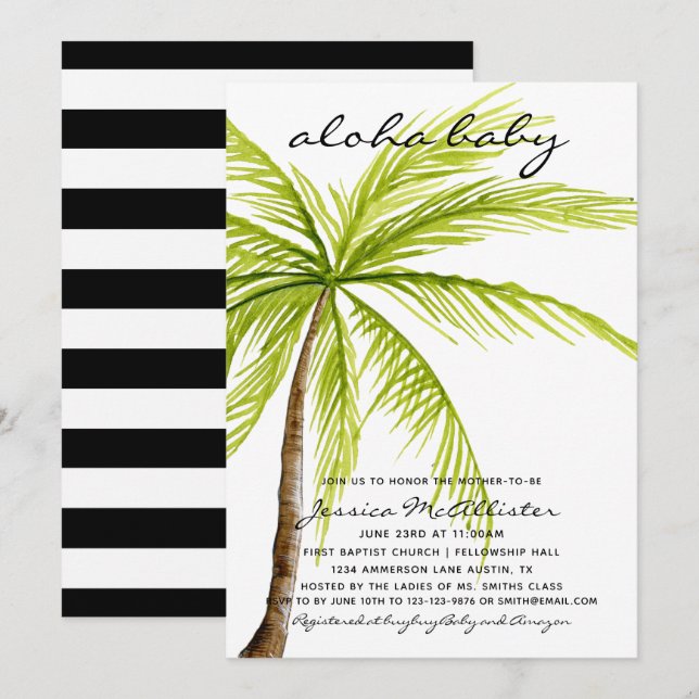 Aloha Baby Tropical Palm Baby Shower Invitation (Front/Back)