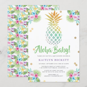 Aloha Baby! Watercolor Pineapple Baby Shower Invitation