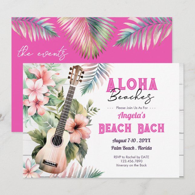 Aloha Beach Bachelorette Weekend Invitation (Front/Back)