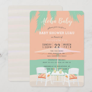 Aloha Beach Coral Pink Baby Shower Invitation