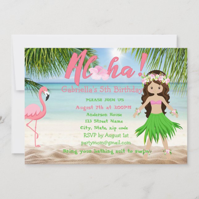 Aloha Beach Girls Luau Birthday Party Invitation (Front)