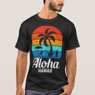 Aloha Beach Hawaii Palm Tree Vintage Sunset Summer T-Shirt