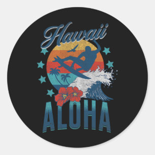 Aloha Beach Hawaii Surfing Vintage Hawaiian Retro Classic Round Sticker