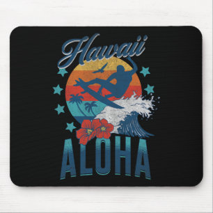 Aloha Beach Hawaii Surfing Vintage Hawaiian Retro Mouse Mat