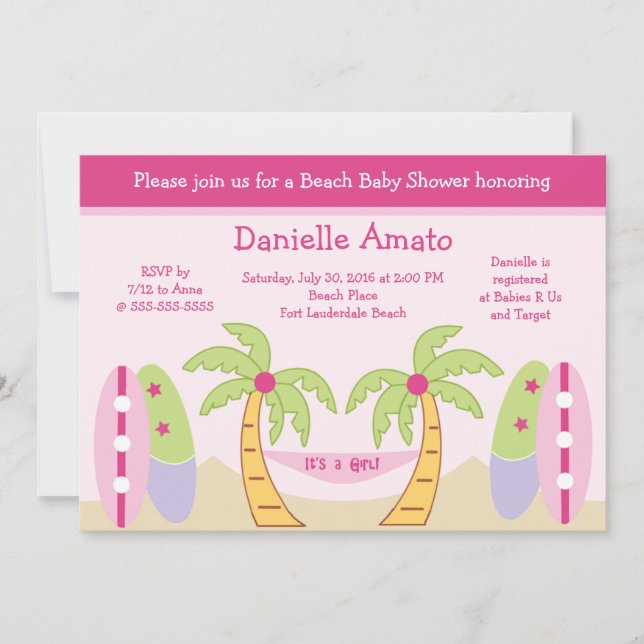 Aloha Beach Party Baby Girl Shower Invitation (Front)