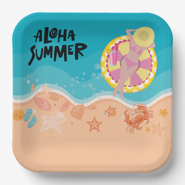 Aloha Beach Party Collection Paper Plate (Front)