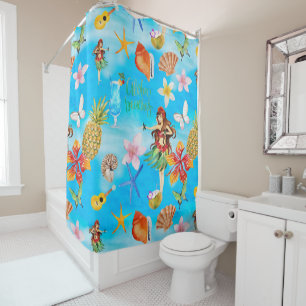 Aloha Beach Party Pattern with Hulagirl Shower Curtain