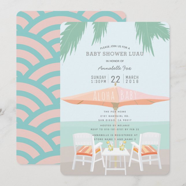 Aloha Beach Pink Turquoise Baby Shower Invitation (Front/Back)