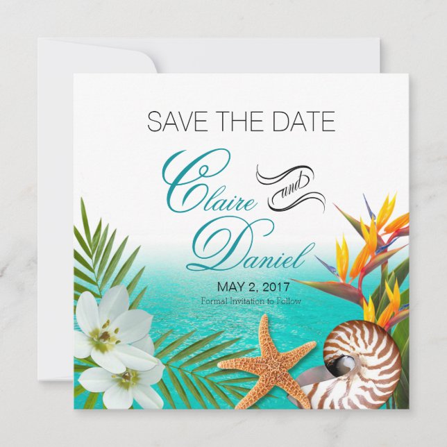 Aloha Beach Plumeria Frangipani Save the Date (Front)