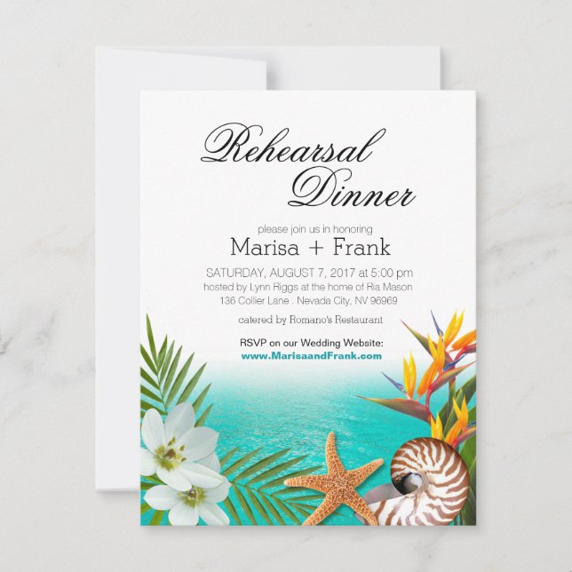 Aloha Beach Rehearsal Dinner Plumeria Frangipani Invitation (Front)