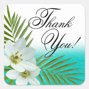 Aloha Beach Tropical Flowers Thank You Square Sticker