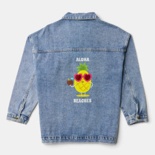 Aloha Beaches Coconut Pineapple Hawaii Vacation  Denim Jacket