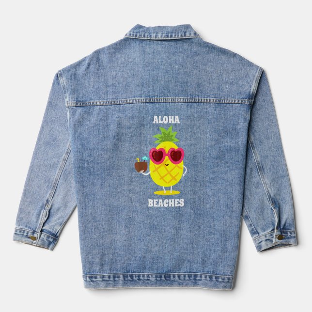 Aloha Beaches Coconut Pineapple Hawaii Vacation  Denim Jacket (Back)