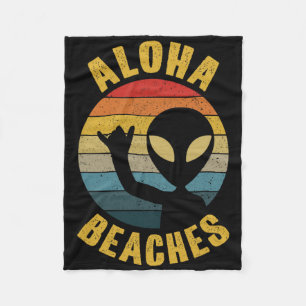 Aloha Beaches Funny Retro Hawaii Shaka Alien Hawai Fleece Blanket